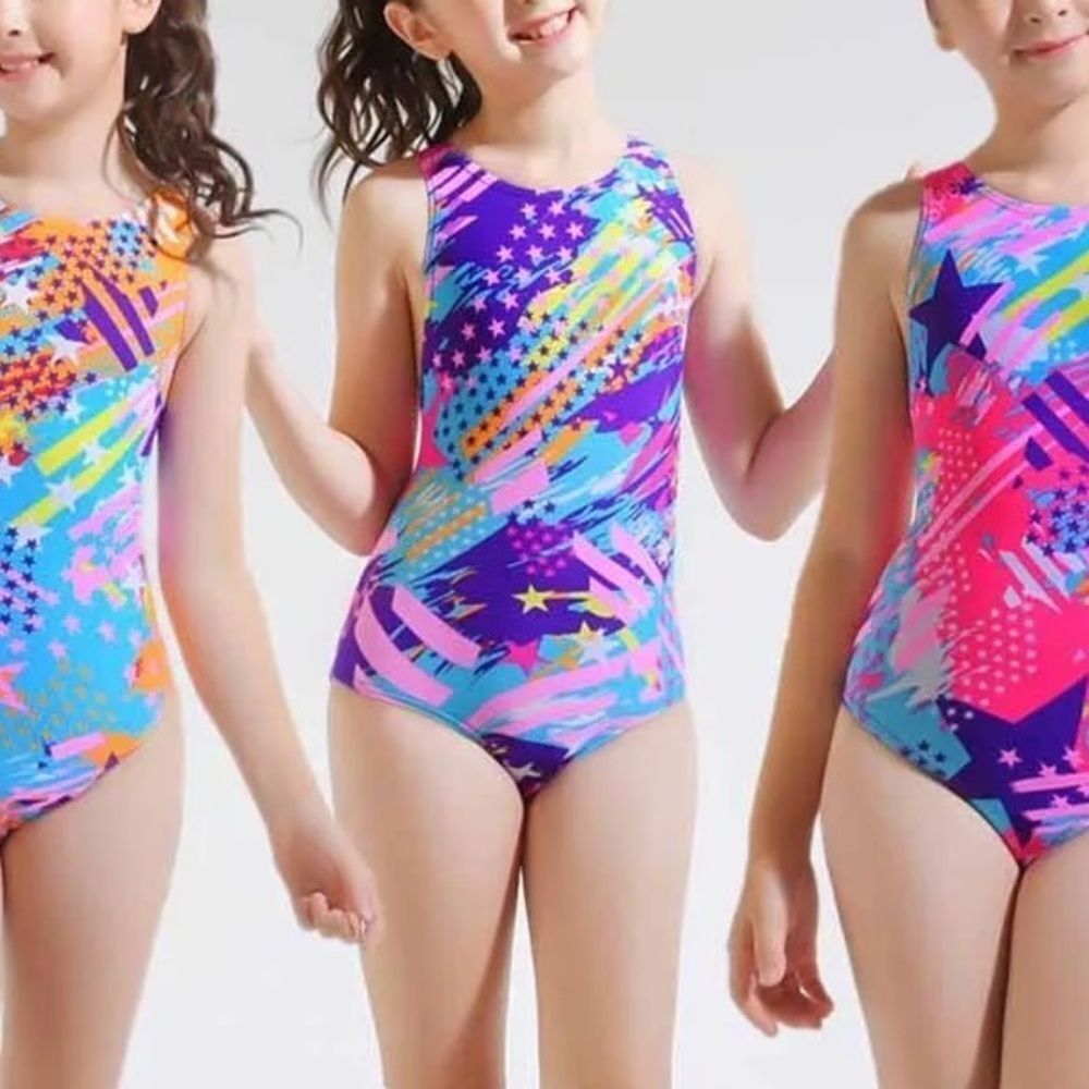 Angel Season Beach Pool Colorful Floral Kids Swimsuit - Picture 2 of 11